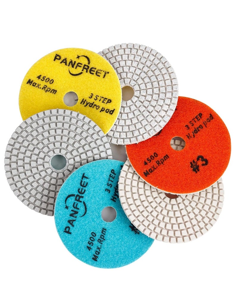 PANFREET 3 Step 4 Inch Diamond Polishing Pads，Wet/Dry Granite Stone Polish Pad for Granite Quartz Marble Concrete Terrazzo - Image 2